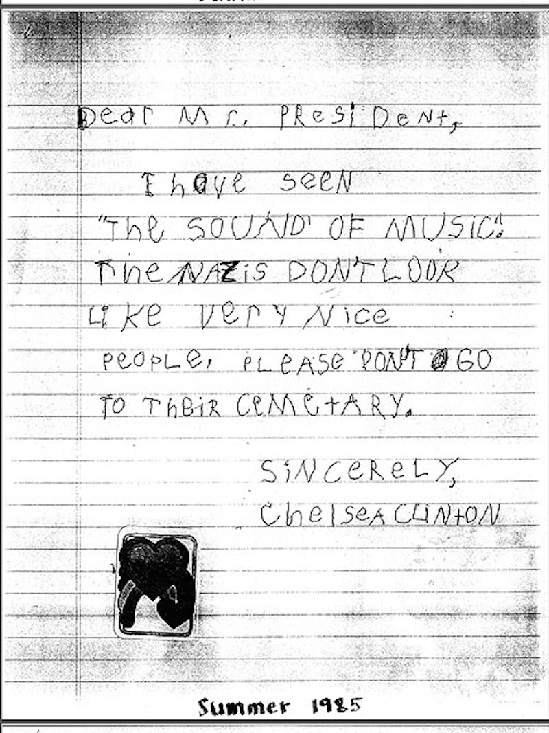 Illustration for article titled 5-Year-Old Chelsea Clinton Wrote Letter to President Reagan Urging Him Not to Visit Nazi Graves